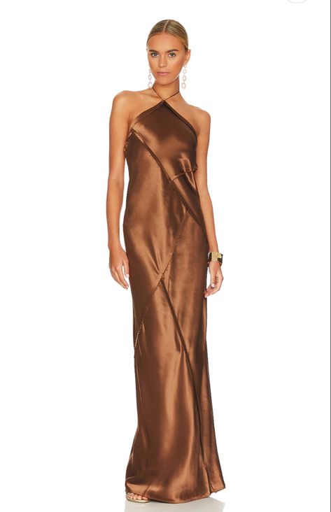 Neutral Silk, Bronze Dress, Brown Maxi Dresses, Reception Outfit, Party Frocks, Guest Attire, Wedding Attire Guest, Astr The Label, Fall Wedding Colors