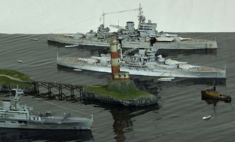 Scapa Flow Anchorage, Various: HMS Hermes, HMS Royal Oak, and HMS Valiant 1/700 Diorama. (modelshipgallery.com) 04.18 #19/21 Scapa Flow, Hms Royal Oak, Hms Vanguard, Hms Repulse, Brown Water Navy, Hms Ark Royal, Sea Battle, Hms Warspite Battleship, Model Warships