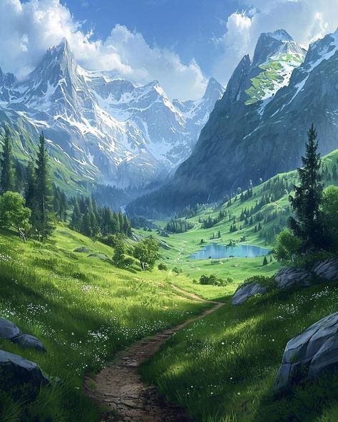 Landscape Fantasy Nature, Fantasy Mountains Art, Dragon Landscape Art, Fantasy Mountain Art, Fantasy Art Mountain, Mountain Fantasy Art, Fantasy Mountain Landscape, Nature Kingdom, Landscape Fantasy Art