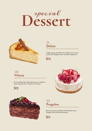 Dessert Poster, Cafe Menu Design, Menue Design, Bakery Menu, Bakery Branding, Food Menu Design, Coffee Menu, Special Desserts, Desserts Menu