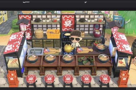 Kimono Stand Animal Crossing, Animal Crossing Sushi Stall, Acnh Japanese Restaurant Outdoor, Animal Crossing Night Market, Animal Crossing Sushi Restaurant, Acnh Sushi Bar, Acnh Sushi Restaurant, Acnh Town Ideas, Joey Acnh