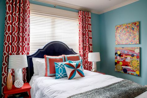 Red Bedroom Colors, Wall Color Combination, Bedroom Color Combination, Teal Bedroom, Red Bedroom, House Of Turquoise, Lashes Mascara, Sham Bedding, Eyeshadow Eyeliner