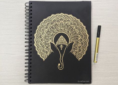 Mandala Drawing On Black Paper, Black Paper Doodle, Mandala Art On Black Paper, Lord Ganesha Drawing, Art On Black Paper, Draw A Mandala, Painted Mirror Art, Ganesha Drawing, Easy Mandala Drawing