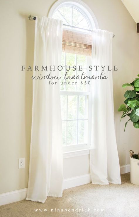 Stylish Budget Window Treatments | Get the look of farmhouse window treatments for under $50! Farmhouse Style Window Treatments, Farmhouse Style Curtains, Farmhouse Window Treatments, Window Treatments Living Room, Hiasan Bilik Tidur, Window Treatments Bedroom, Farmhouse Windows, Farmhouse Curtains, Kitchen Window Treatments