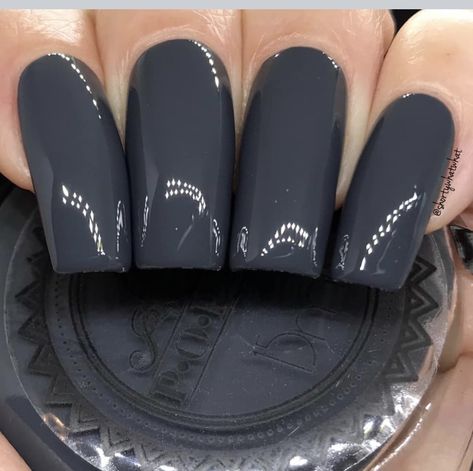 GARGOYLE : a dark charcoal grey cream Dark Grey Acrylic Nails, Charcoal Gray Nails, Dark Gray Nails With Glitter, Dark Gray Nail Ideas, Dark Grey Nail Designs, Charcoal Grey Nails, Dark Grey Nail Ideas, Dark Gray Nails, Charcoal Nails