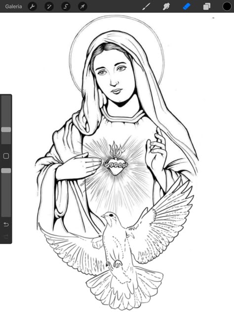 Mama Mary Drawing, Virgin Mary Tattoo Stencil, Virgin Mary Drawing, Mary Drawing, Maria Tattoo, Outline Pictures, Faith Based Art, Minimalist Tattoo Ideas, Half Sleeve Tattoos Drawings