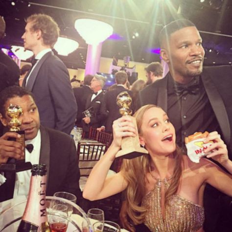 Denzel Washington, Brie Larson, Jamie Foxx - "What's better than winning a Golden Globe? Winning a Golden Globe and eating a cheeseburger." —Derek Blasberg Actress Career, Hollywood Aesthetic, Famous Lifestyle, In N Out Burger, My Future Job, Film Life, In N Out, Award Show, Becoming An Actress