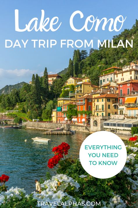 Do you want to take a day trip to Lake Como, Italy from Milan? From Milan, you can easily take the train to Lake Como, and explore the towns of Como, Bellagio, and Varenna in one day. This guide outlines how to travel there by train, what to do, and how get from one town to the next via ferry. Here's everything you'll need to know to take a self-guided day trip to Lake Como. It also includes restaurants and things to do, perfect for any itinerary, including honeymoons! #LakeComo #ItalyTravel Lac Como, Milan Travel, Comer See, Italy Milan, Como Lake, Europe Italy, Italian Lakes, Lake Como Italy, Romantic Holiday