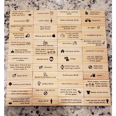 Couples Jenga Ideas, Jenga Game Ideas, Dirty Jenga Ideas, Jenga Drinking Game, Beer Olympic, Jenga Game, Drinking Games For Parties, Jenga Blocks, Tower Block