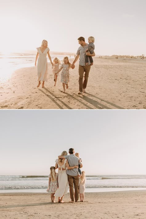 Destin Family Photos, Neutral Beach Photoshoot, Family Beach Pier Pictures, Family Of 6 Beach Photos, Simple Family Beach Pictures, Sand Family Pictures, Beach Big Family Photos, Big Family Beach Photos, Family Of 4 Photoshoot Beach