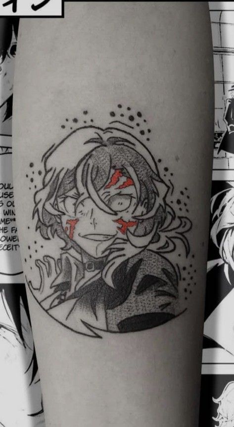 Bingo Stray Dogs Tattoo, Chuuya Nakahara Tattoo, Bsd Inspired Tattoos, Chuuya Tattoo Ideas, Soukoku Tattoo Ideas, Bungo Stray Dogs Tattoo Ideas, Soukoku Tattoo, Chuuya Tattoo, Bungou Stray Dogs Tattoo