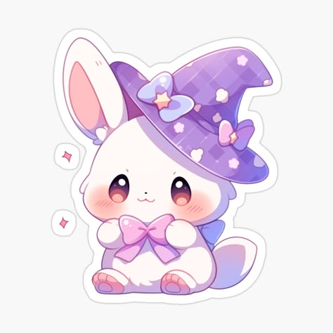 Cute Kawaii Happy Bunny Rabbit in Witches Hat by CozyKawaiiArt | Redbubble Kawaii Cat Drawing, Cute Iphone Wallpaper Tumblr, Happy Bunny, Hello Kitty Crafts, Bunny Drawing, Cute Kawaii Animals, Witches Hat, Stickers Kawaii, Cute Animal Drawings Kawaii