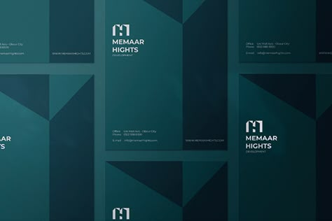 Branding & Identity Design for MEMAAR HIGHTS Real estate development - All Right reserved to Benchmark Bussiness Solutions and Marketing Geometric Branding Identity, Modern Corporate Branding, Document Cover Design, Real Estate Branding Design, Corporate Identity Design Branding, Stone Branding, Geometric Branding, Luxury Branding Identity, Luxury Real Estate Logo