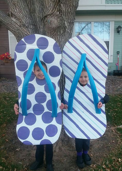 Flip flops Flip Flop Halloween Costume, Beach Costumes Ideas, Beach Dress Up Day At School, Slip-resistant Flip Flops For Summer Outdoor Activities, Halloween Run, Fancy Dress Costumes Kids, Fun Non-slip Flip Flops, Non-slip Fun Flip Flops For Swimming, Sibling Halloween Costumes