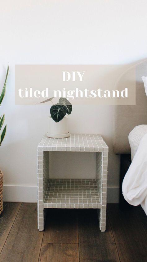 seedandhome on Instagram: ✨ DIY TILED NIGHTSTAND ✨ After months of searching for nightstands we liked, we decided to make one! What do you think? ☺️ This diy… Ikea Tiles, Ikea Hack Nightstand, Minimal Nightstand, Plants Home, Diy Nightstand, Diy Tile, Instagram Diy, Painting Furniture Diy, Repurposed Furniture