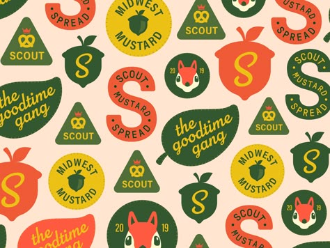 Scout Mustard: Merit Badges by Jim Kennelly on Dribbble Camp Logo, Food Logo Design Inspiration, Camp Brand, Graphic Design Portfolio Inspiration, Identity Design Inspiration, Sports Badge, Scout Badges, Merit Badge, Badge Logo