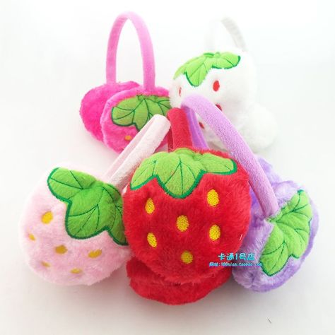 Strawberry earmuffs Strawberry Earmuffs, Decora Accessories, Accessories Png, Fruit Animals, Second Account, Gyaru Fashion, Food Accessories, Colorful Accessories, Girly Accessories