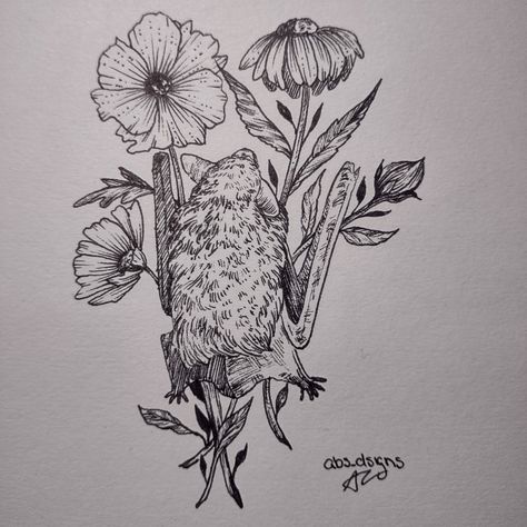 A little brown bat tattoo design with flowers and leaves. Done with ink on a 5X7 print. :) Brown Bat Tattoo, Bat Drawing Tattoo, Little Brown Bat, Bat Art, Bat Tattoo, Im So Fancy, Gothic Tattoo, Senior Project, Illustration Pen And Ink