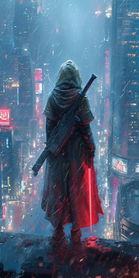 Sci Fi And Fantasy Art, Dark Fantasy Sci Fi, Sci Fantasy Art, Sci Fi Fantasy Aesthetic, Cyberpunk Villain, Dark Sci Fi Aesthetic, Winter Cyberpunk, Cyberpunk Fantasy Art, Sci Fi Fighter