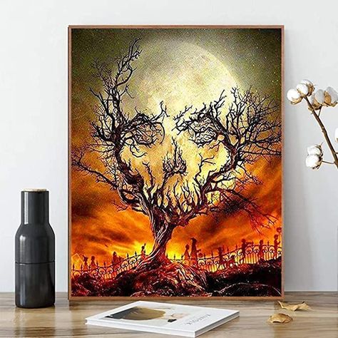 Image Halloween, Halloween Kunst, Halloween Artwork, Halloween Painting, Canvas Painting Diy, Tree Canvas, Tree Wall Art, Diy Canvas, Mosaic Crafts