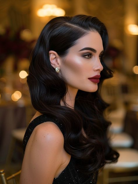 Hollywood Wavy Hair, Old Hollywood Updo Hairstyles, Side Part Hollywood Waves, Hollywood Waves Long Hair, Hollywood Waves Side Part, Old Hollywood Glamour Hairstyles, Old Hollywood Bridal Hair, Wedding Hair Hollywood Waves, Hollywood Wave Hair