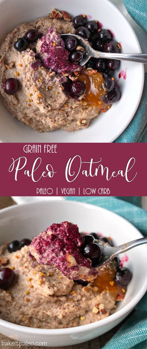 Grain Free Oatmeal | Low carb, Paleo oatmeal made from nuts, seeds and dates.  Perfect for a quick breakfast. #paleooats #paleobreakfast #vegan #keto #lowcarb #eggfree Candida Breakfast Recipes, Grain Free Oatmeal, Egg Free Paleo, Anti Candida Recipes, Paleo Oatmeal, Paleo Breakfast Easy, Paleo Crockpot Recipes, Egg Free Breakfast, Grain Free Breakfast