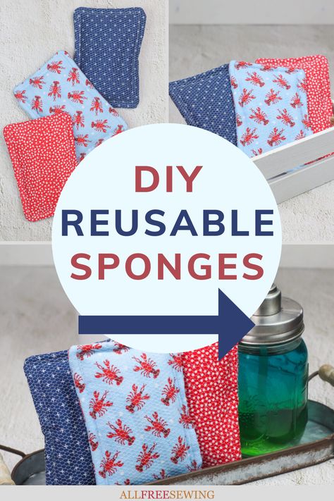 Diy Reusable Napkins, Cotton Batting Crafts, Diy Dish Scrubbies Sew, Reusable Sponge Diy, Homemade Sponges, Cotton Sewing Projects, Plate Cozies, Zero Waste Sewing, Diy Sponges