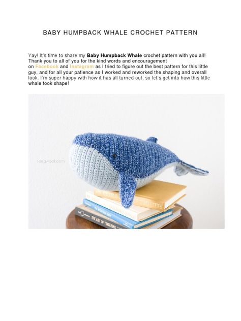 Whale scribd pattern Whale Crochet Pattern, Whale Crochet, Whale Stuffed Animal, Crochet Whale, Whale Pattern, Humpback Whale, Crochet Baby Patterns, Crochet Animals, Cute Crochet