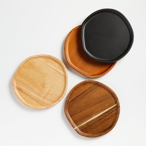 Byhring Mixed Wood Appetizer Plates, Set of 4 | Crate and Barrel Engagement Picnic, Tapas Party, Squaring The Circle, Outdoor Lunch, Mushroom Caps, Wood Platter, Appetizer Plates Set, Mini Plate, Stuffed Mushroom Caps