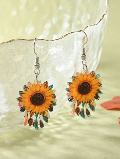 1 Pair Cute Acrylic Sunflower Pendant Earrings Yellow Cute   PMMA     Women Fashion Jewelry, size features are:Bust: ,Length: ,Sleeve Length: