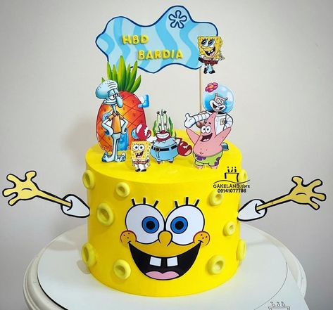 Kue Spongebob, Spongebob Birthday Cake Ideas, Sponge Bob Cake Ideas, Spongebob Cake Ideas, Cake Easy Recipe, Spongebob Birthday Cake, ليلو وستيتش, Spongebob Cake, Happy Anniversary Cakes