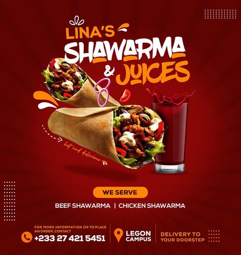 Flyer Design Restaurant, Shawarma Flyer Design, Sharwama Flyer Design, Food Product Social Media Post, Shawarma Design, Starbucks Poster, Restaurant Flyer Design, Food Flyer Design, Sweet Potato Flour