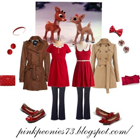 Rudolph and Clarice fashion inspiration for the holidays! Clarice Costume Rudolph, Rudolph And Clarice Costume, Rudolph Clarice, Rudolph Outfit, Rudolph And Clarice, Christmas Movie Characters, Winter Whimsy, Reindeer Outfit, Christmas Rudolph