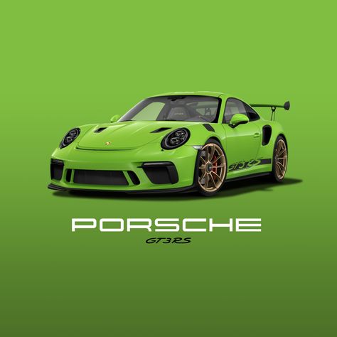 Porsche GT3 RS, Viper Green, GT3 RS wheels in Satin Aurum, Black LED headlights, Lightweight Privacy Glass Green Porsche, Porsche Gt3 Rs, Auto Poster, Cool Car Drawings, Porsche Classic, Porsche Gt3, Privacy Glass, Gt3 Rs, Porsche Carrera