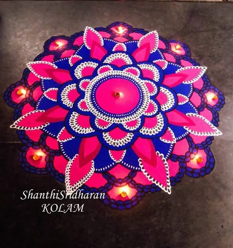 #mandala#pink#blue#round#circle#kolam#rangoli Blue Rangoli, Rangoli Kolam Designs Simple, Round Rangoli Design, Latest Rangoli Designs For Diwali, Rangoli Wedding, Shubh Deepavali, Round Rangoli, 2000 Ideas, Rangoli Designs For Diwali