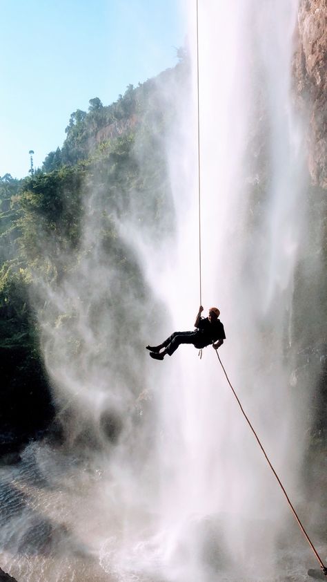 Abseiling involves descending down beside an amazing waterfall, over 110meters high, sounds crazy but it is breathtaking. Adrenaline Activities Bucket Lists, Adrenaline Activities, Amazing Waterfall, Vision Board Pics, Abseiling, Im Coming Home, Ice Climbing, Vision Board Inspiration, Adventure Sports