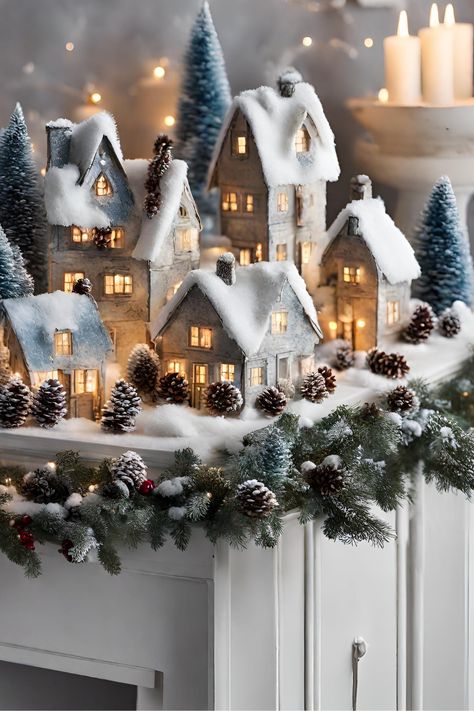 #christmas #decor #home White House Christmas Decorations, Snowy House, Christmas Coffee Table Decor, Christmas Tree Village, Diy Christmas Decorations For Home, White House Christmas, Diy Christmas Village, Cozy Christmas Decor, Snowman Christmas Decorations