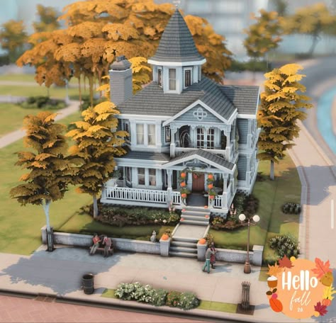 Sims 4 Victorian House, Gothic House Plans, Gothic Victorian House, Sims 4 City Living, Fall House, San Myshuno, Sims 4 House Plans, Fall October, Vintage House Plans