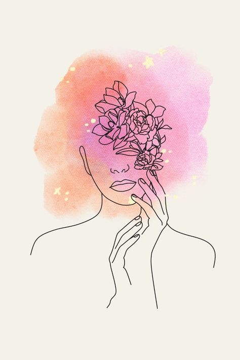 Watercolour Face Abstract, Watercolour Face, Single Line Woman, Celestial Woman, Head Of Flowers, Future Aesthetic, Face Abstract, Watercolor Face, Watercolor Patterns