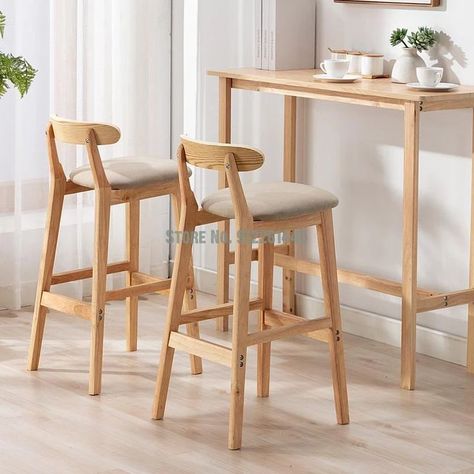 Bar Chairs Wooden, Short Bar Stools Wood, Wooden High Chair For Bar Counter, Mini Stool, Japanese Bar Stool, Tikamoon Bar Stool, Coffee Table With Chairs, Kitchen Bar Table, Simple Dining Table