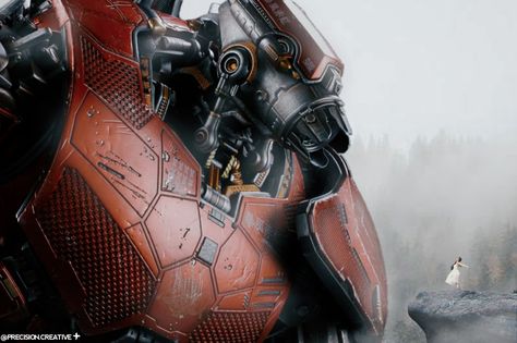 giant robot looking at a girl Crimson Typhoon, Pacific Rim Kaiju, Pacific Rim Jaeger, Sci-fi Movies, Robot Illustration, Pacific Rim, Mechanical Design, Landscape Art, A Girl