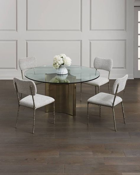 HE4JA Bernhardt Abbott Round Dining Table Dining Room With Round Table, Brass Dining Table, Round Dining Room Table, Modern Condo, Dining Room Style, Bernhardt Furniture, The Breakfast, Room Style, Apartment Inspiration