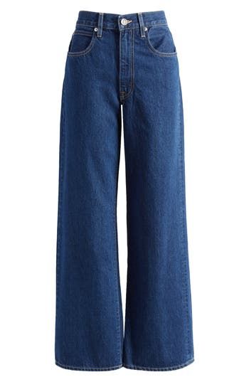 These wide-leg jeans are crafted from nonstretch, organic-cotton denim and finished in a classic blue wash for a look both fresh and timeless. 31" inseam; 21" leg opening; 11 1/2" front rise; 15 1/2" back rise (size Medium) Zip fly with button closure Five-pocket style 100% organic cotton Machine wash, tumble dry Made in the USA of imported fabric Dark Blue Straight Leg Jeans, Cute Jeans For Women, College Style Outfits, Denim Wide Leg Pants, Wide Leg Pants Jeans, Italian Summer Outfits, Wide Legged Jeans, High Waist Wide Leg Jeans, Summer Escape