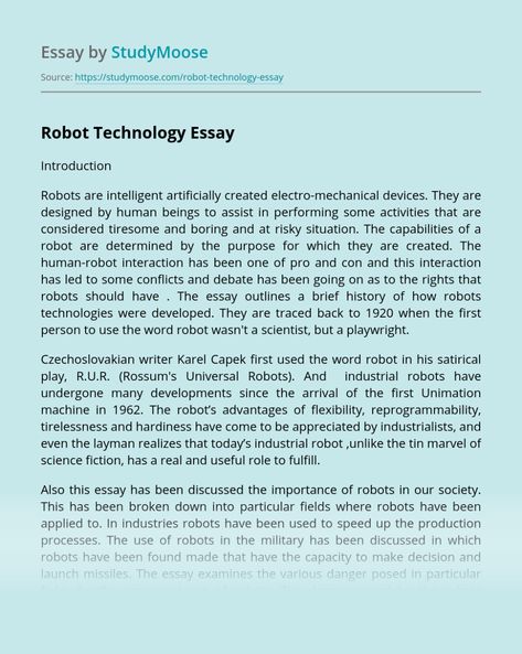 Robot Technology Free Essay Example Research Paper Topics, Argument Essay, Application Essay, Essay About Life, Write Poetry, Analysis Essay, Robot Technology, Essay Outline, Essay Writing Skills