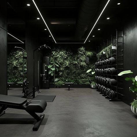 Midjourney Feed Basement Gym Black Ceiling, Functional Fitness Gym Design, All Black Gym Interior, Moody Workout Aesthetic, Garage Gym Black Walls, All Black Home Gym, Garage Gym Aesthetic, Moody Gym Aesthetic, Gym Owner Aesthetic