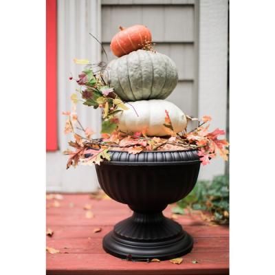 Grecian 18 in. Black Plastic Urn Planter Grecian Urn, Fall Container Gardens, Holiday Planter, Goth Garden, Fall Containers, Halloween Witch Decorations, Urn Planters, Indoor Outdoor Planter, Outdoor Planter