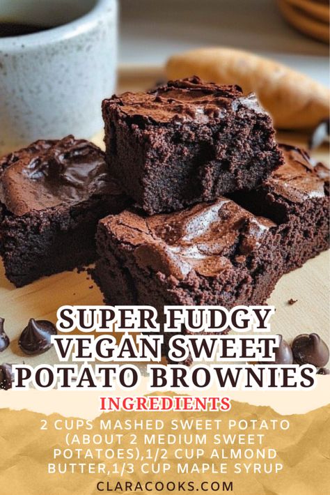 Super Fudgy Vegan Sweet Potato Brownies Sweet Potatoes Brownies, Potato Dessert Recipes, Sweet Potato Brownies Healthy, Vegan Sweet Potato Brownies, Sweet Potato Dessert Recipes, Sweet Potato Dessert, Potato Brownies, Black Bean Brownies, Bean Brownies