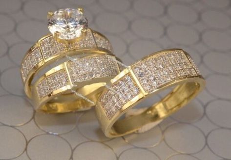 https://best-rings.com/ Find many great new & used options and get the best deals for 14K Yellow Gold Plated Moissanite Bridal Ring His And Her Trio Wedding Set at the best online prices at eBay! Free delivery for many products! Unique Wedding Band Sets, Matching Trio, Types Of Wedding Rings, Trio Ring Set, Engagement Rings Wedding Bands Set, Big Wedding Rings, Royal Rings, Round Diamonds Wedding Band, Wedding Ring Bands Set