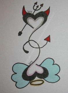 Bien y el mal Devil Images, Pinterest Tattoos, Angel Devil, Easy Love Drawings, Angel Drawing, Heart Drawing, Dark Art Drawings, Angel And Devil, Art Drawings Sketches Creative