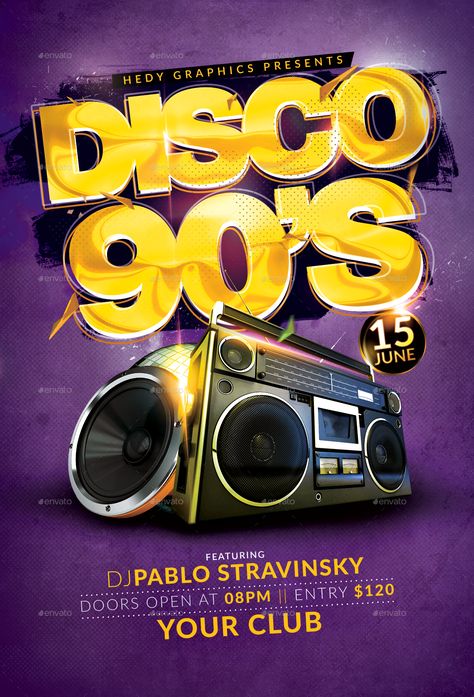 Disco 90's #Affiliate #Disco Back To 90s Poster, 80s Party Poster, Comedy Poster Design, Disco Graphic Design, 90s Flyer, 80s Cinema, Cd Poster, Retro Speakers, Disco Night